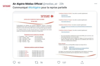 Air Algérie détaille les dispositions de réouverture partielle des frontières aériennes à partir du 1er juin en Algérie