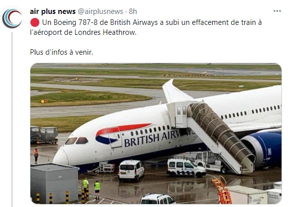 Un Dreamliner de British Airways chute sur son nez à l’aéroport de Londres-Heathrow