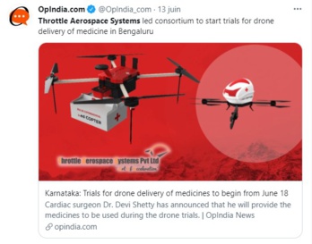 L'Inde lance des essais pour la livraison de médicaments par drone L'Inde lance des essais pour la livraison de médicaments par drone