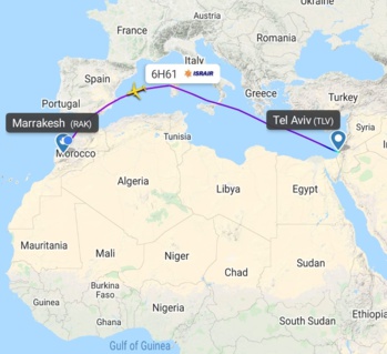 Trajet du vol 6H61 d'Israir Trajet du vol 6H61 d'Israir