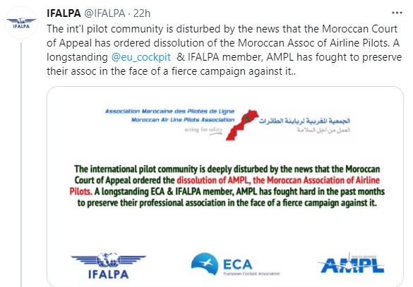 IFALPA : La dissolution de l'AMPL serait profondément préjudiciable à la sécurité des vols