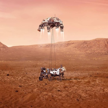 Illustration du Rover Persévérance atterrissant sur Mars - NASA