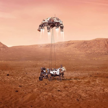 Illustration du Rover Persévérance atterrissant sur Mars - NASA Illustration du Rover Persévérance atterrissant sur Mars - NASA