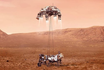Illustration du Rover Persévérance atterrissant sur Mars - NASA Illustration du Rover Persévérance atterrissant sur Mars - NASA
