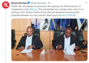 Kenya Airways et South African Airways signent un accord pour lancer un groupe aérien panafricain Kenya Airways et South African Airways signent un accord pour lancer un groupe aérien panafricain