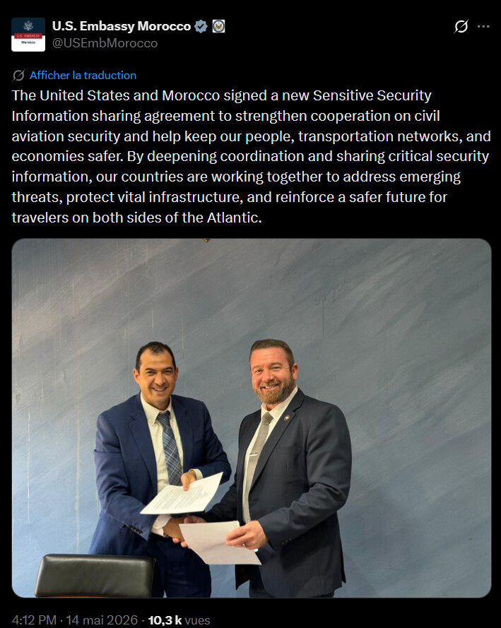 Accord USA-Maroc pour renforcer la sûreté de l’aviation civile