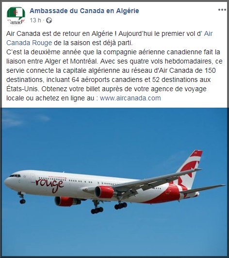 Air Canada Rouge lance un service saisonnier Montréal-Alger pour la deuxième année consécutive