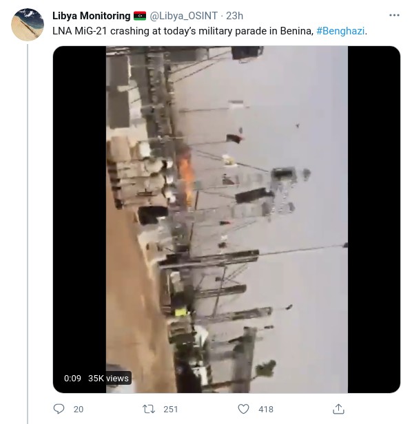 Un MIG-21 s'écrase lors d'un défilé militaire en Libye