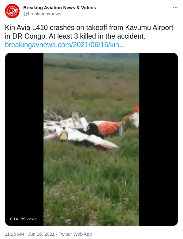 RDC : Un avion cargo LET L-410 de KIN AVIA s’écrase juste après le décollage