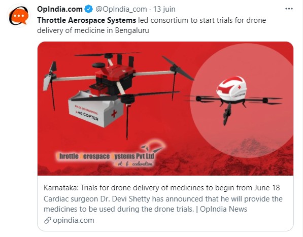 L'Inde lance des essais pour la livraison de médicaments par drone