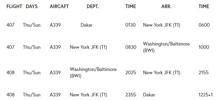 Air Sénégal : Vol inaugural de la liaison Dakar - New York - Washington