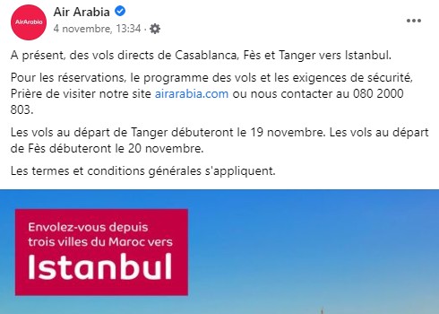 Air Arabia Maroc lance deux vols hebdomadaires au départ de Fès et Tanger vers la Turquie