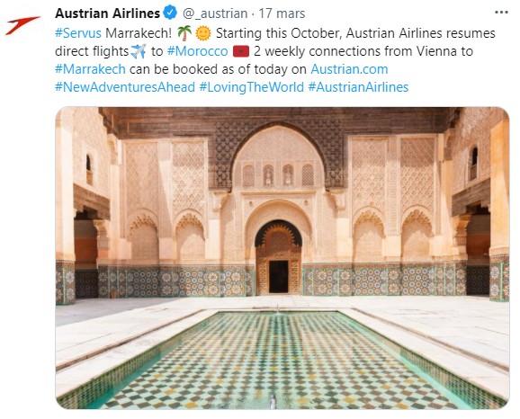 Austrian Airlines relance la liaison Vienne-Marrakech