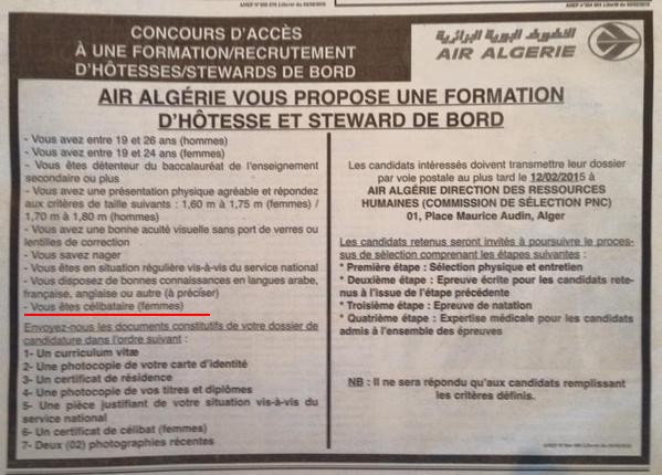 Les futures hôtesses d'Air Algérie doivent d'abord être célibataire