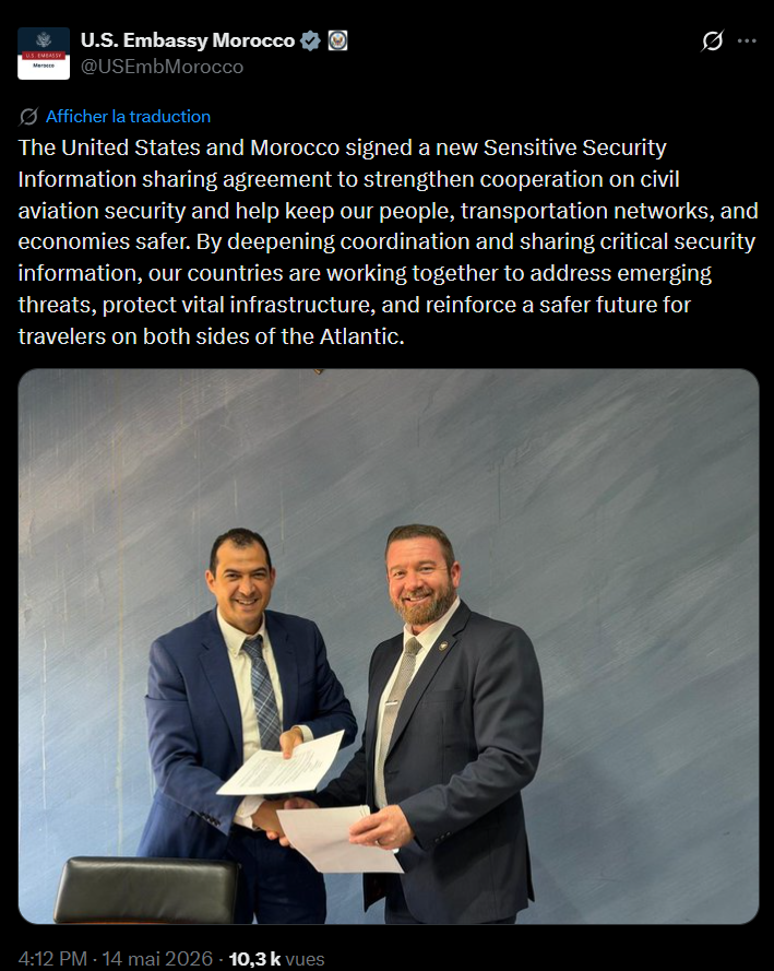 Accord USA-Maroc pour renforcer la sûreté de l’aviation civile