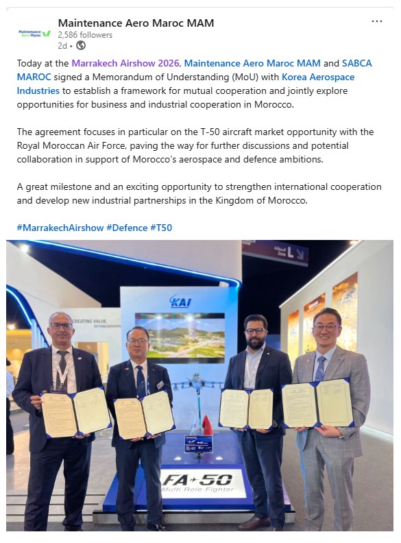 Marrakech Airshow 2026 : KAI, l’AMDIE et le GIMAS ouvrent un cadre de coopération industrielle au Maroc