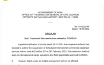 Inde : Suspension des liaisons commerciales internationales de passagers jusqu’au 28 février